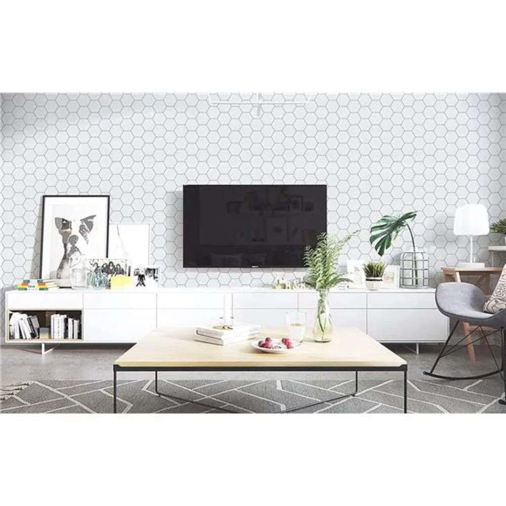 White Hexagon White Vinyl Wallpaper 59